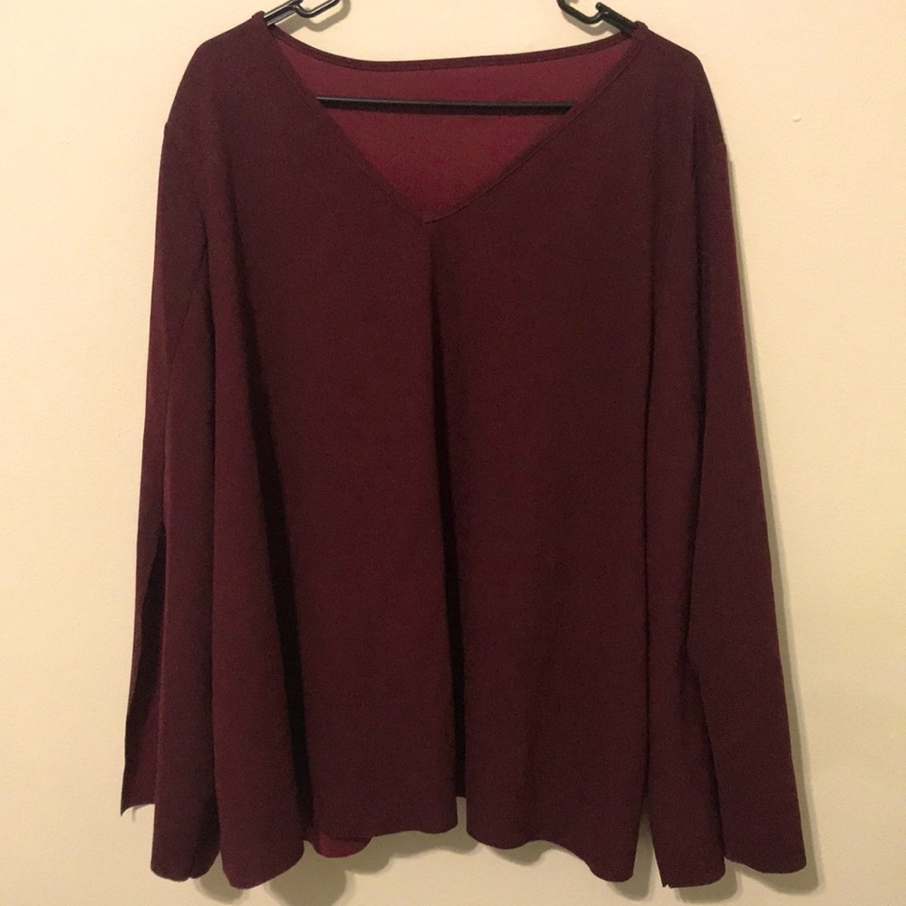 Dark Red Blouse with Split Bell Sleeves XXL